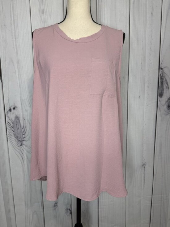 Cotton Bleu Tops - Cotton Bleu Pale Mauve Scoop Neck Tank Top Sleeveless Sz L Pocket
